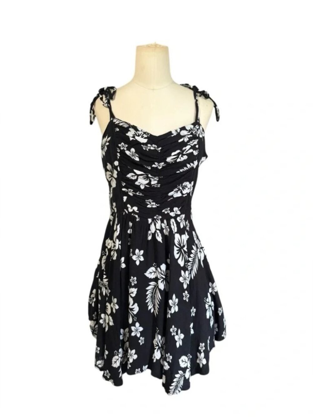 Urban Outfitters Black White Floral Tie Strap Mini Dress Size M - Picture 7 of 8